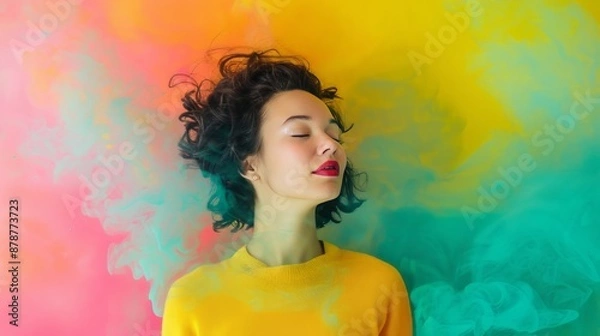Obraz Energetic studio portraiture of female.Colorful backgrounds and different professions.