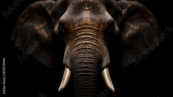 Obraz Powerful elephant head, intense gaze, dark background.

