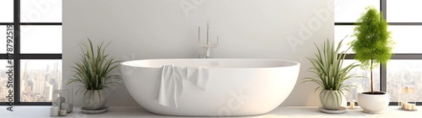 Fototapeta Empty bathtub in a modern bathroom.