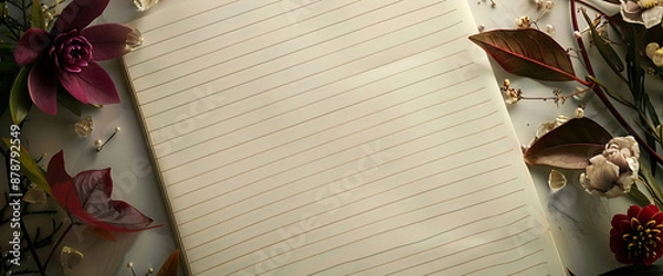 Obraz Blank page, surrounded by dried flowers.