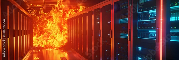 Fototapeta fire in data center