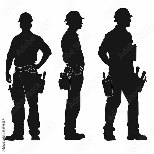 Obraz 人物アイコン 白黒シルエット 大工 現場仕事 職人 作業員