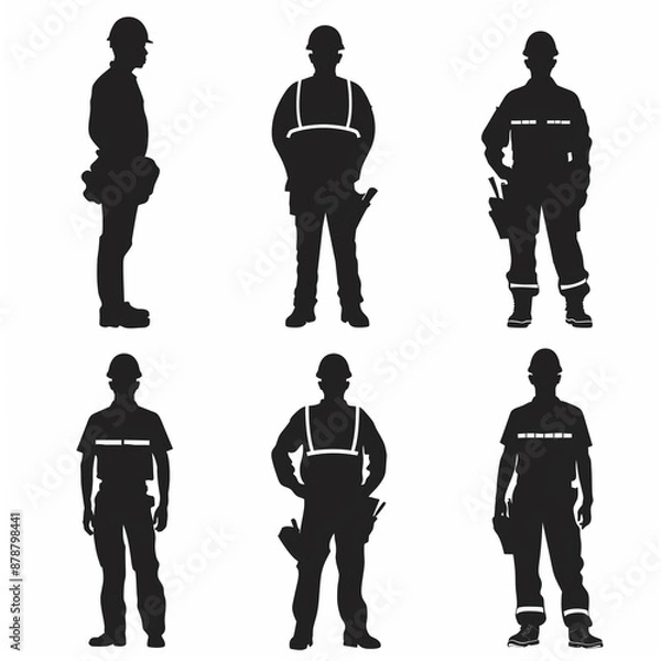 Obraz 人物アイコン集 シルエット 工事現場 仕事 作業員 仕事 整備 掘削作業員 技術職 施工業者 誘導員