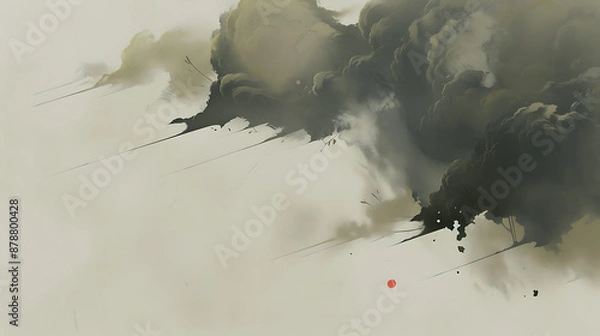 Fototapeta Abstract black, white, and red watercolor clouds evoke a sense of mystery and anticipation. 

