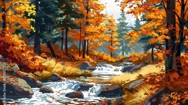 Obraz Autumn stream flowing through a forest