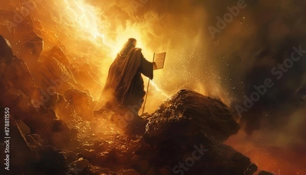 Fototapeta Moses Descending Mount Sinai with the Ten Commandments