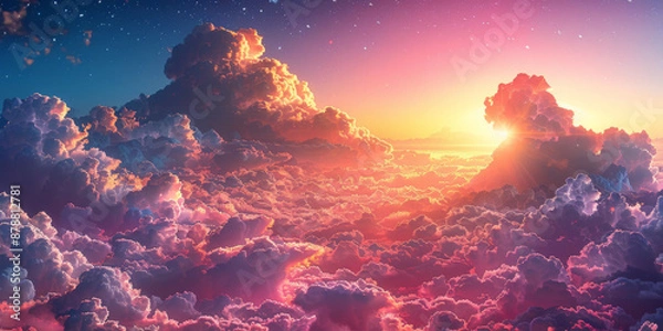 Fototapeta 青い紫陽花と空と白い雲