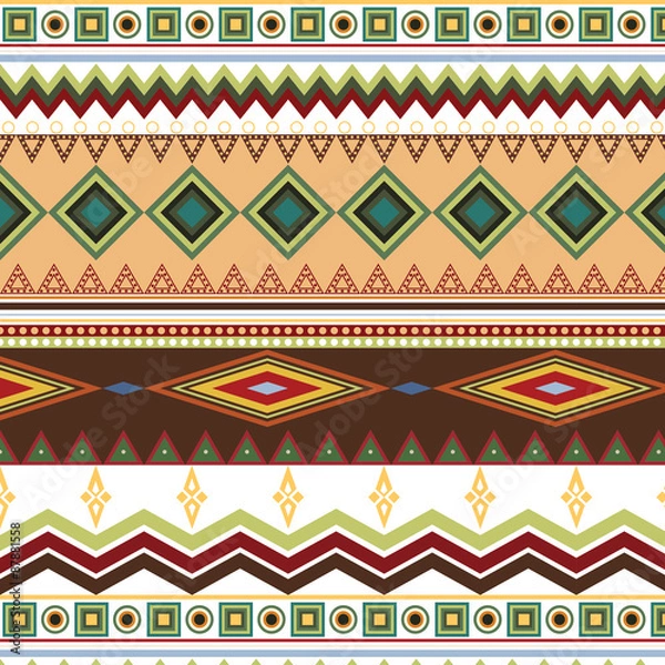 Obraz Tribal ethnic seamless stripe pattern on white background, swatches included.