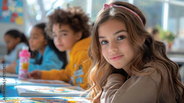 Obraz Engaged and happy students in the classroom