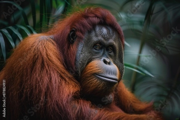 Fototapeta Bornean Orangutan, Macro,Left side view
