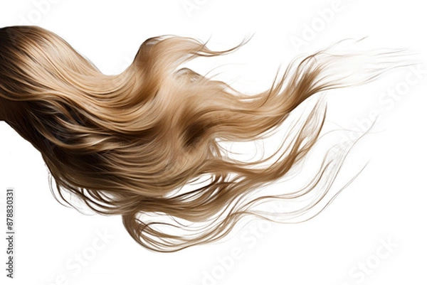 Fototapeta Flowing Golden Locks. Elegant strands of golden hair flowing freely on a white background