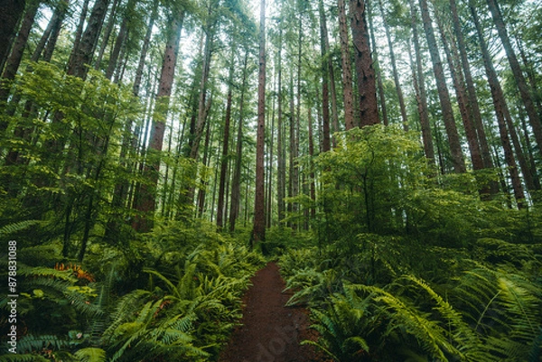 Fototapeta 
Located on the Olympic Peninsula, the moss-covered Hoh rainforest is one of the largest temperate rainforests in the U.S. Receiving over 100 inches of rain annually, the region is lush with flora.