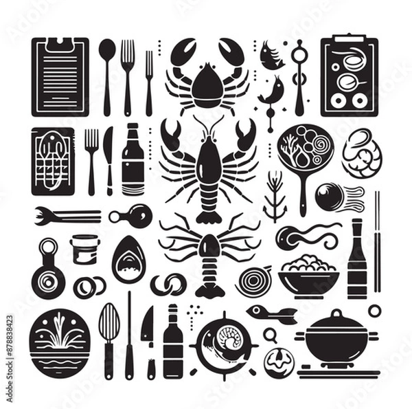 Fototapeta Vector set of seafood labels and signs vector illustration