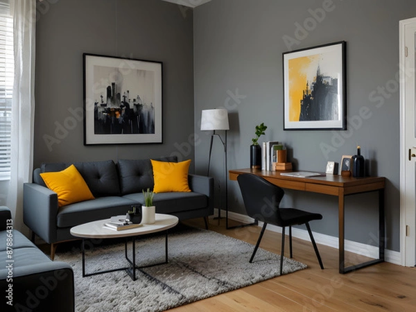 Fototapeta Interior of Small Apartment Living Room for Home Office: Real Estate Rent and Home Staging