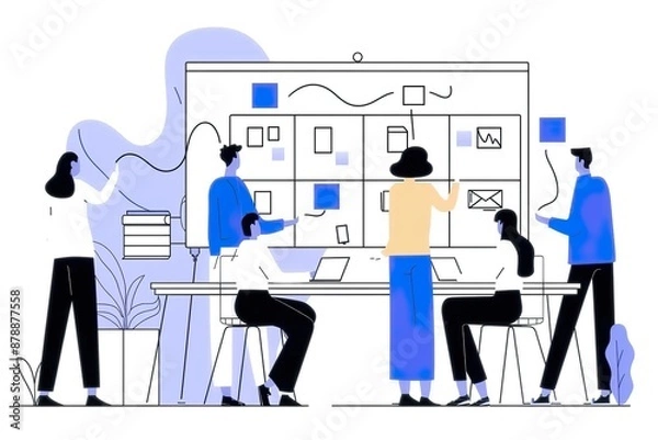 Obraz Team Collaborating on Project with Digital Interface