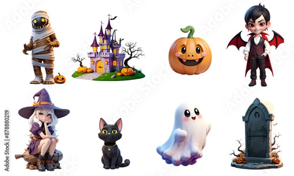 Fototapeta Set of halloween icons. White background. Generative AI