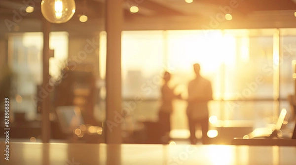 Fototapeta Busy Workplace with People Working in Office, Out-of-Focus Background