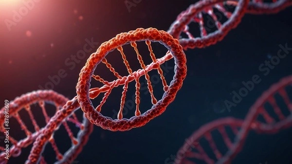 Fototapeta Checkup and research DNA gene biotechnology biology or genetic cells, futuristic chromosome molecule and DNA structure
