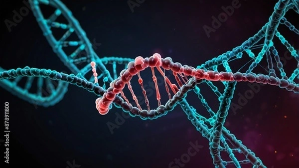 Fototapeta Checkup and research DNA gene biotechnology biology or genetic cells, futuristic chromosome molecule and DNA structure
