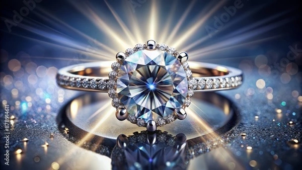 Fototapeta Luxurious diamond ring sparkles on a delicate finger, surrounded by subtle shadows, radiating elegance, sophistication, and eternal love.