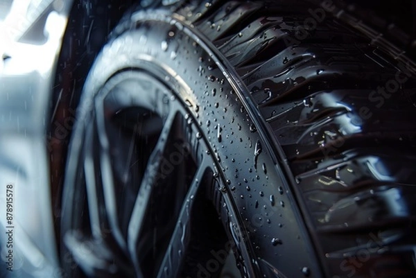 Obraz Close-up of tire tread with water droplets