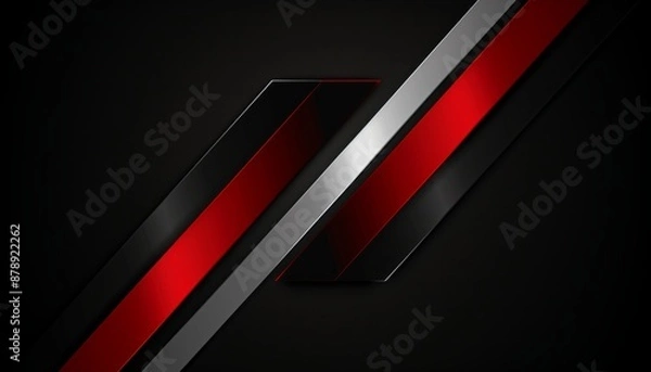 Fototapeta Dark red and silver metallic shiny stripes abstract background