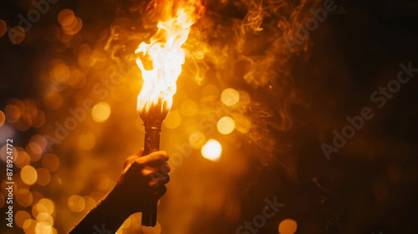 Fototapeta Person holding torch in darkness