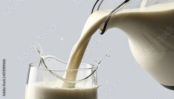 Fototapeta milk being poured into a glass from a jug. The milk should cascade smoothly, forming a graceful arc as it flows from the jug's spout into the glass