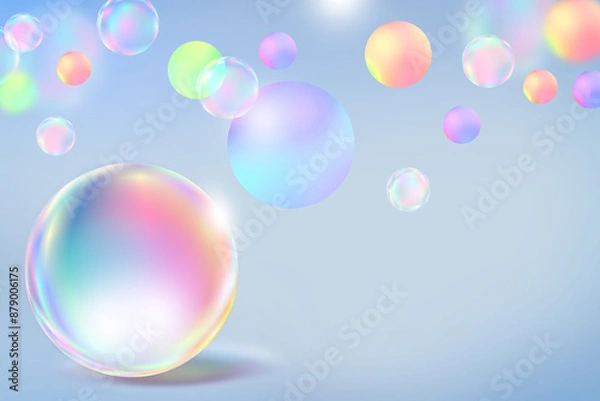 Obraz Beautiful crystal glass ball abstract bokeh with geometric circle soft light pastel on blue background for Graphic Business hitech technology digital design illustration web template backdrop bubbles