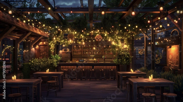 Fototapeta 夜の屋上のビアガーデンの風景