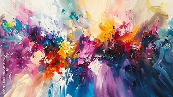 Fototapeta Bold strokes of vibrant colors mingle with playful liquid bursts, forming an intricate tapestry of abstract expressionism on canvas.