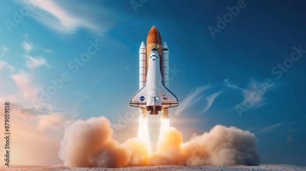 Fototapeta High-tech space shuttle being constructed, advanced robotics and materials in use, a modern engineering masterpiece
