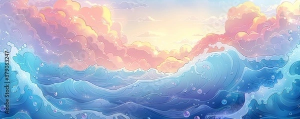 Fototapeta 海の美しい漫画イラスト