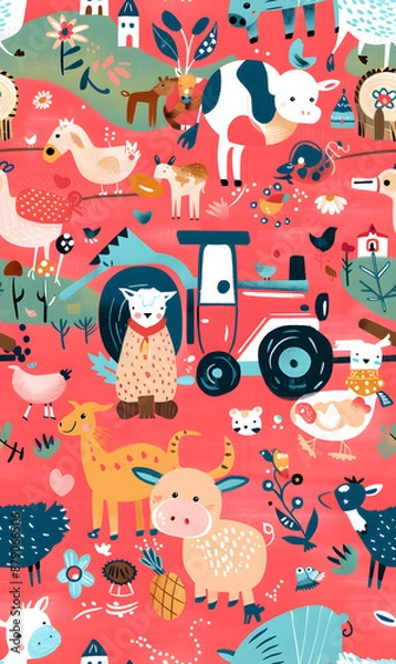 Obraz cartoon 2d illustrator doodle pattern, cute pattern in graphic seamless pattern