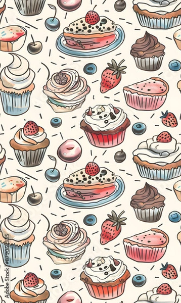 Fototapeta cartoon 2d illustrator doodle pattern, cute pattern in graphic seamless pattern