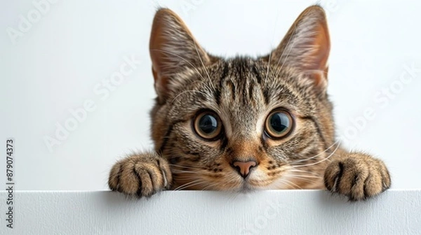 Obraz cat peeks out on a white background.