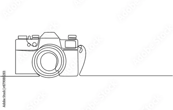 Obraz Retro camera one line continuous. Line art camera. Hand drawn vector art, Digital camera single continuous line drawing vector illustration. Premium vector, Continuous One Line Drawing of Camera.