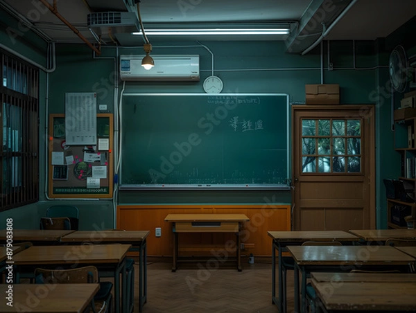Obraz 教室中的黑板和桌椅