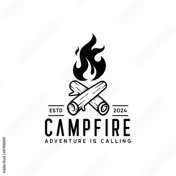 Obraz Vector campfire badge logo with bonfire illustration