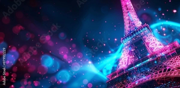 Fototapeta abstract background with holographic eiffel tower