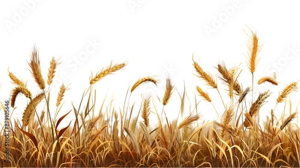Fototapeta golden wheat field on white background,generative ai