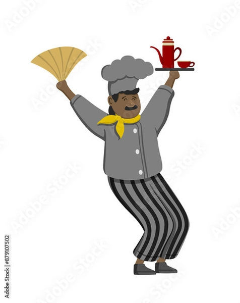 Fototapeta Happy funny chef mascot design. Cute chef cooks in uniform preparing food.