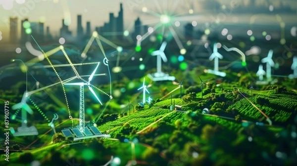 Fototapeta Whimsical abstract shapes representing green energy technologies  AI generated illustration