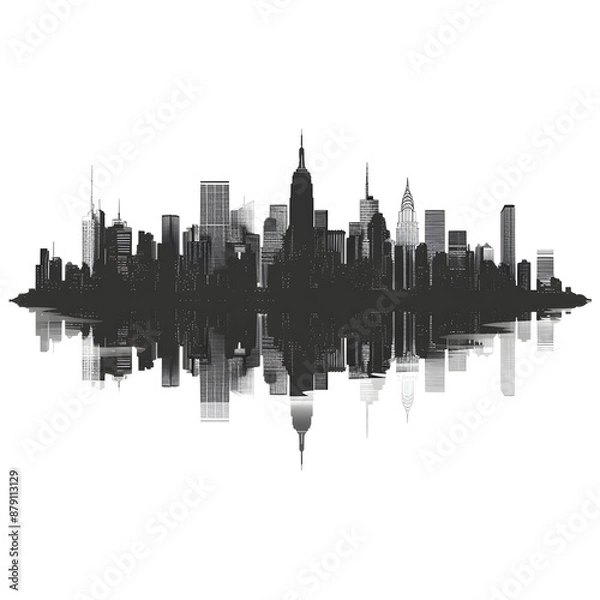 Fototapeta city skyline with reflection white background,generative ai