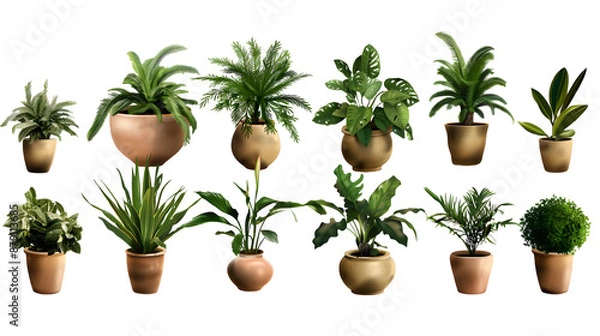 Fototapeta collection of beautiful potted plant in plant isolated on white background,.generative ai