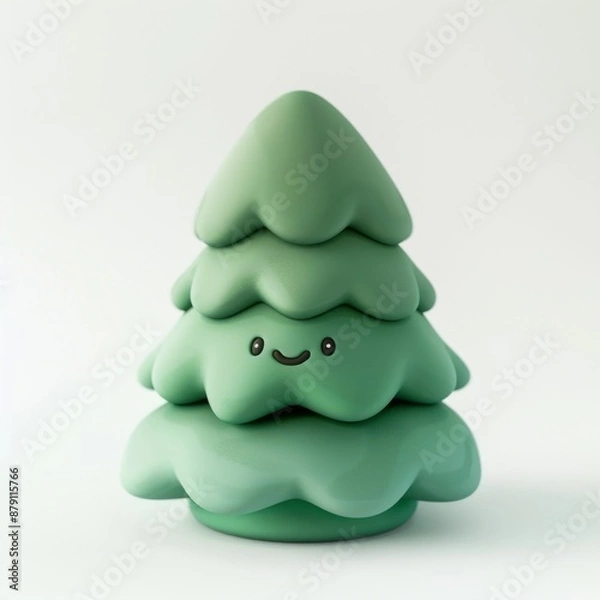 Obraz cute isometric evergreen tree emoji on white background