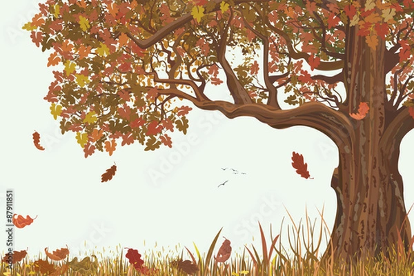 Obraz Autumn landscape with oak tree 