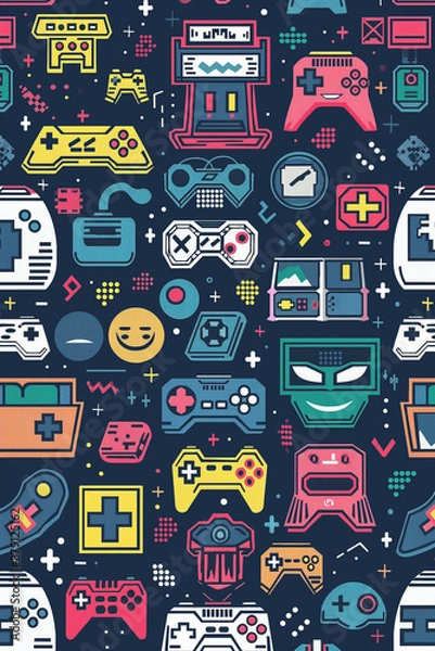 Fototapeta A colorful and abstract design of video game controllers
