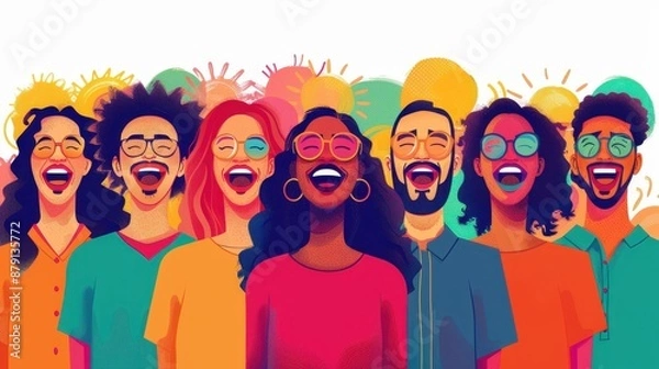 Fototapeta A group of people are smiling and singing together