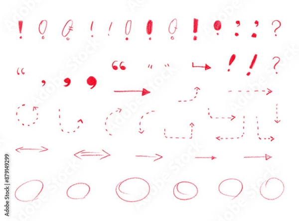 Fototapeta This is an illustration of various symbols drawn with red lines.